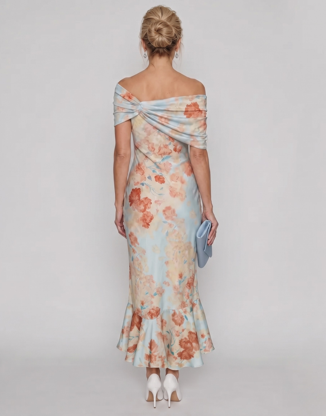 Imore | Soft Floral Off Shoulder Fitted Midi Dress
