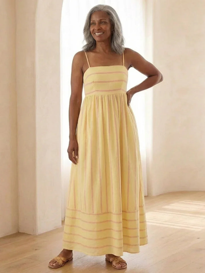 Oceane | Spaghetti Strap Striped Maxi Dress Gathered Waist
