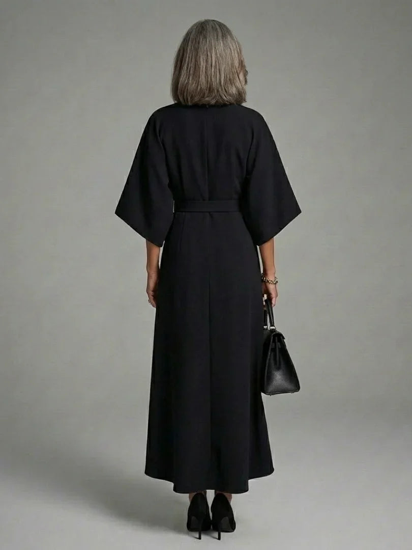 Sereia | Waist Defined Cape Sleeve Asymmetric Midi Dress