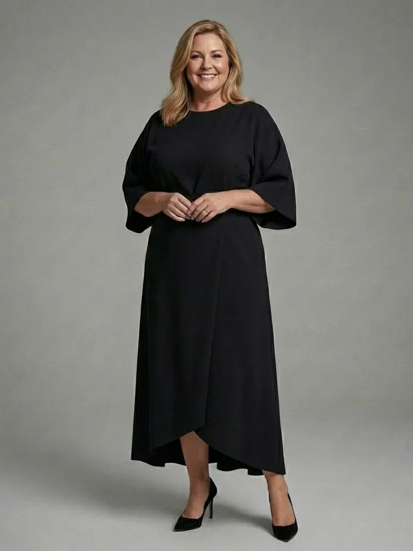 Sereia | Waist Defined Cape Sleeve Asymmetric Midi Dress