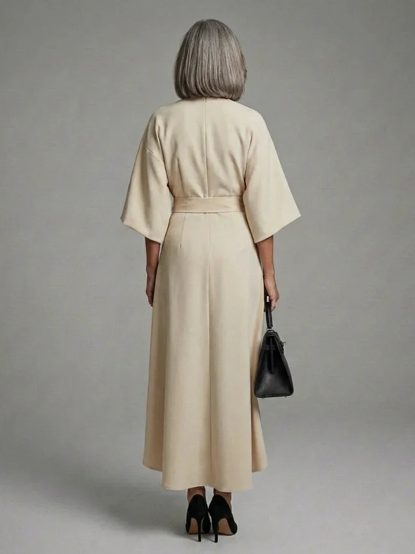 Sereia | Waist Defined Cape Sleeve Asymmetric Midi Dress