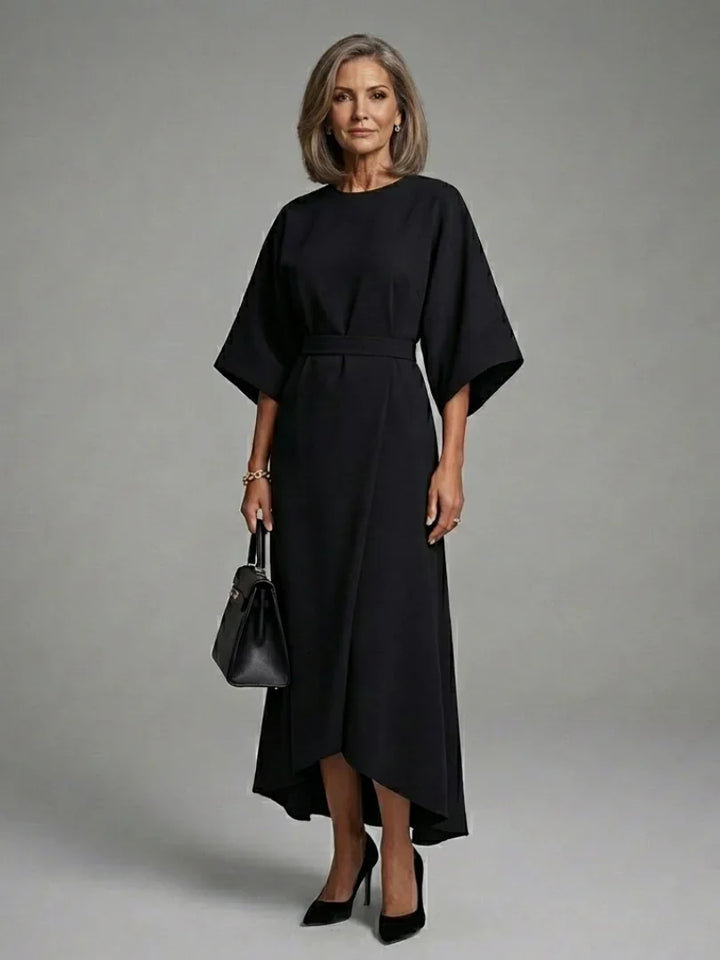 Sereia | Waist Defined Cape Sleeve Asymmetric Midi Dress
