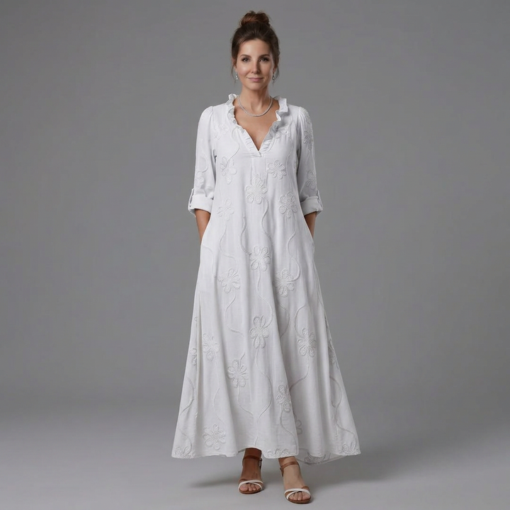 Opal | Floral Embroidered V-Neck Maxi Dress