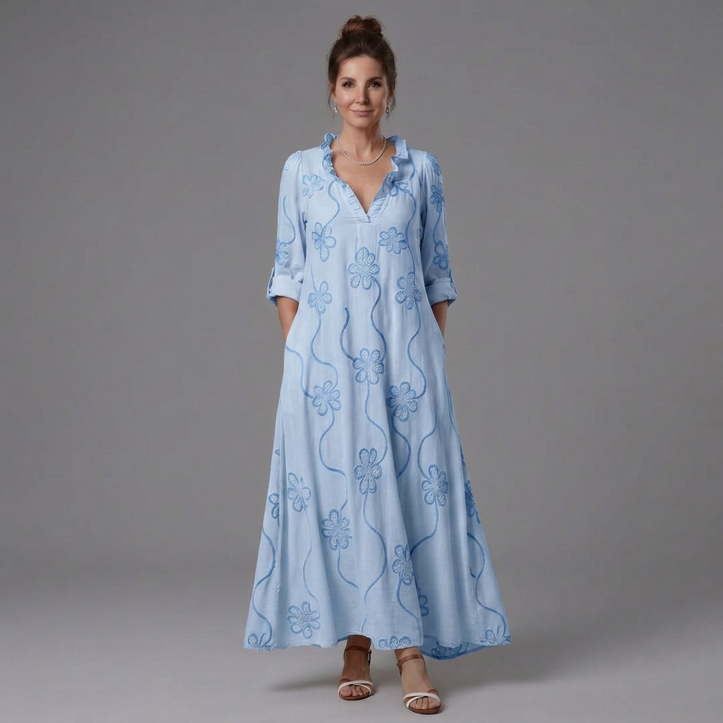 Opal | Floral Embroidered V-Neck Maxi Dress