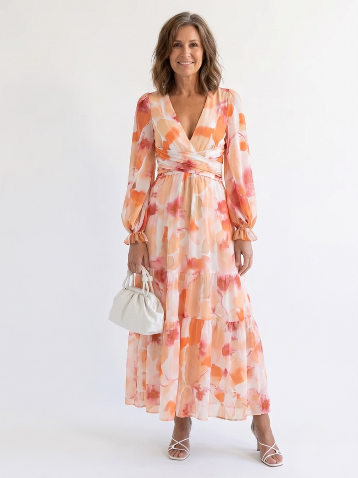 Althea | Women’s Maxi Dress with Long Sleeves and Elastic Waist Seam