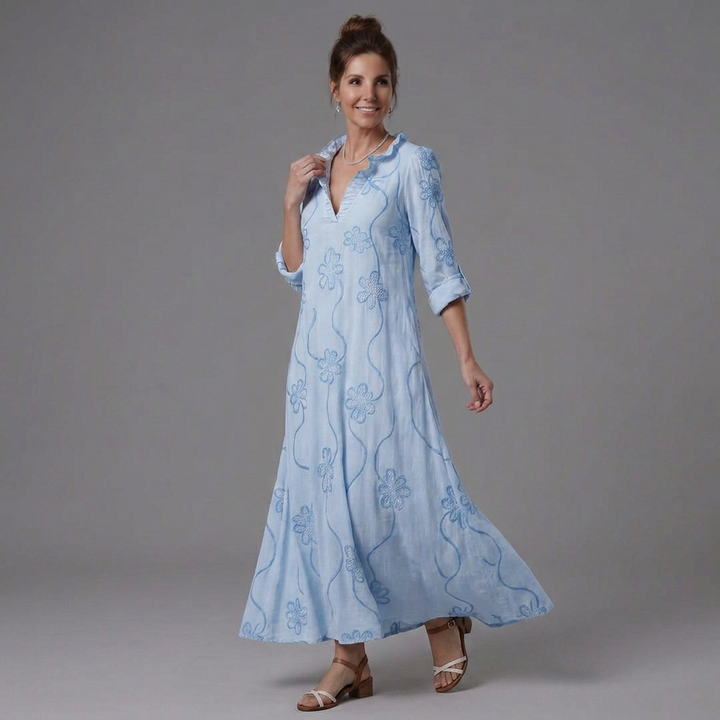 Opal | Floral Embroidered V-Neck Maxi Dress