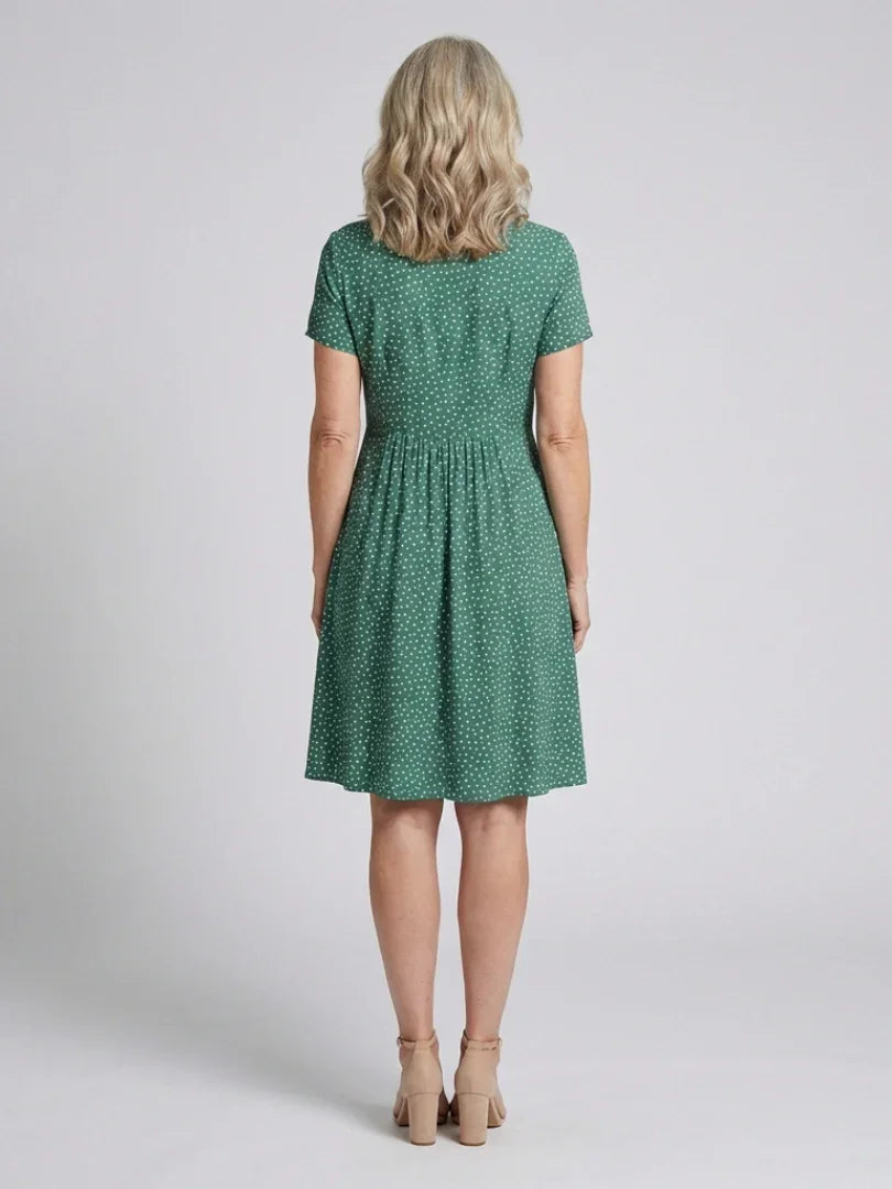 Caroline | Short Sleeve Collared Polka Dot Midi Dress