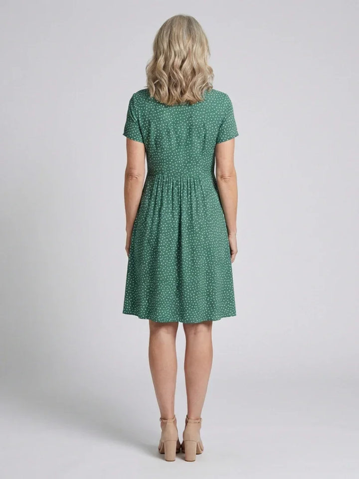 Caroline | Short Sleeve Collared Polka Dot Midi Dress