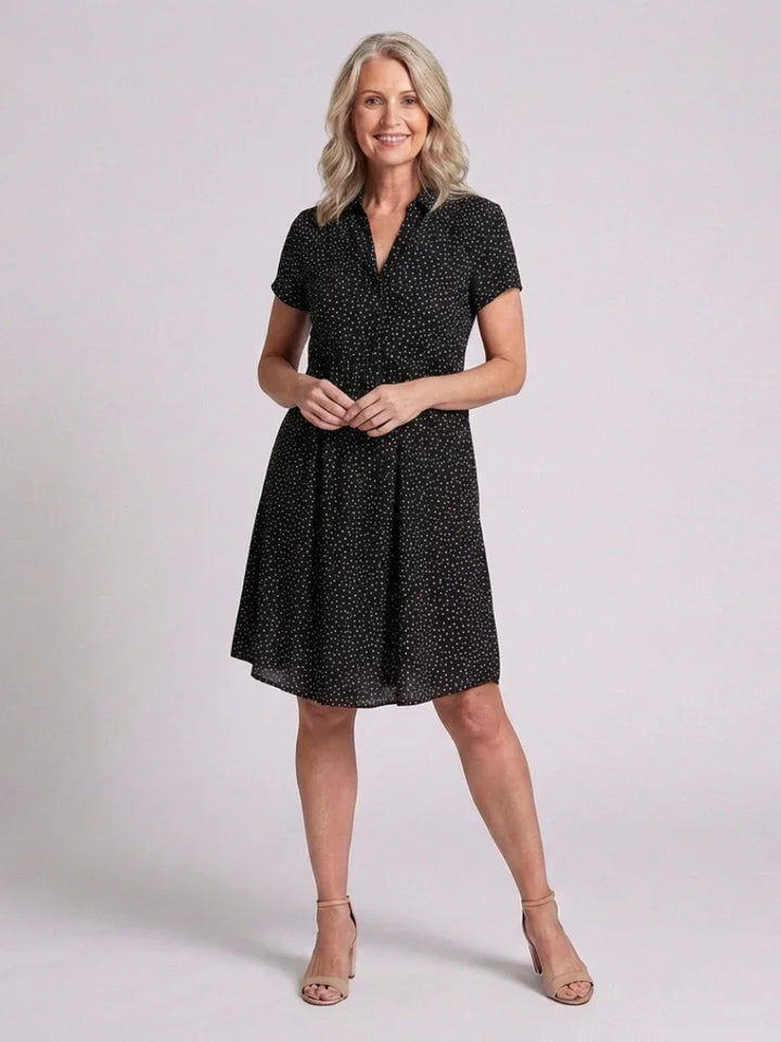 Caroline | Short Sleeve Collared Polka Dot Midi Dress