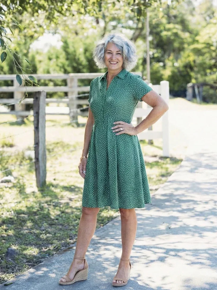 Caroline | Short Sleeve Collared Polka Dot Midi Dress