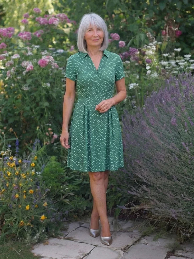 Caroline | Short Sleeve Collared Polka Dot Midi Dress