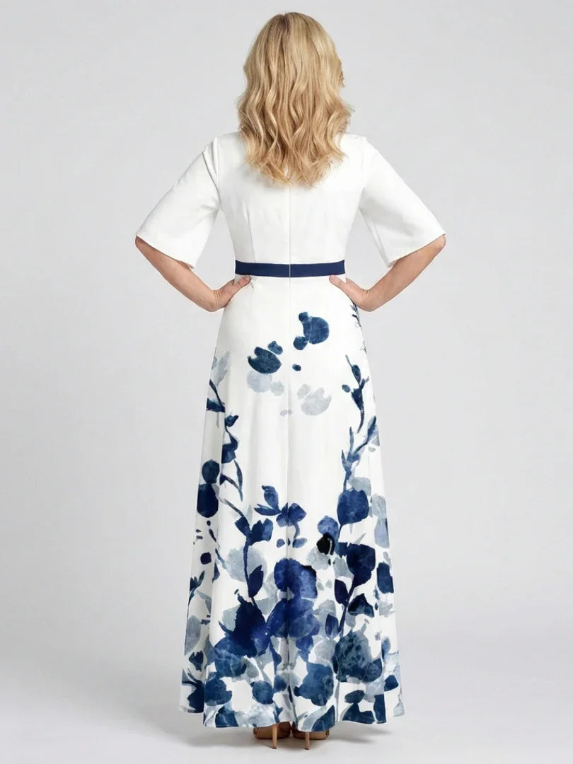 Eliza | V Neck Short Sleeve Floral Maxi Dress