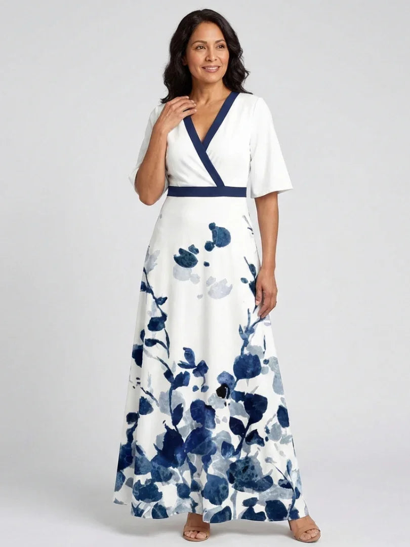 Eliza | V Neck Short Sleeve Floral Maxi Dress