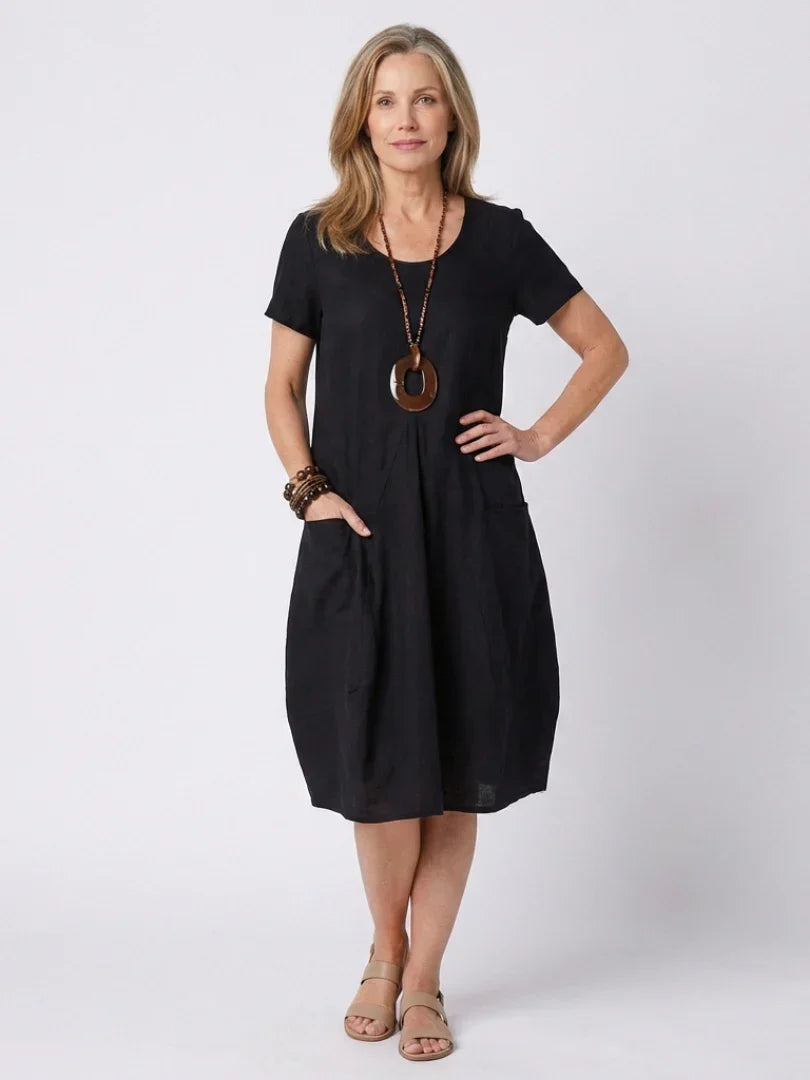 Diane | Short Sleeve Pleated Knee Length Dress