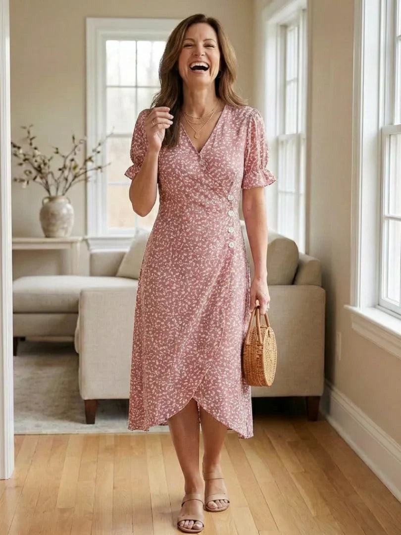 Margaret | Short Sleeve V Neck Floral Midi Dress