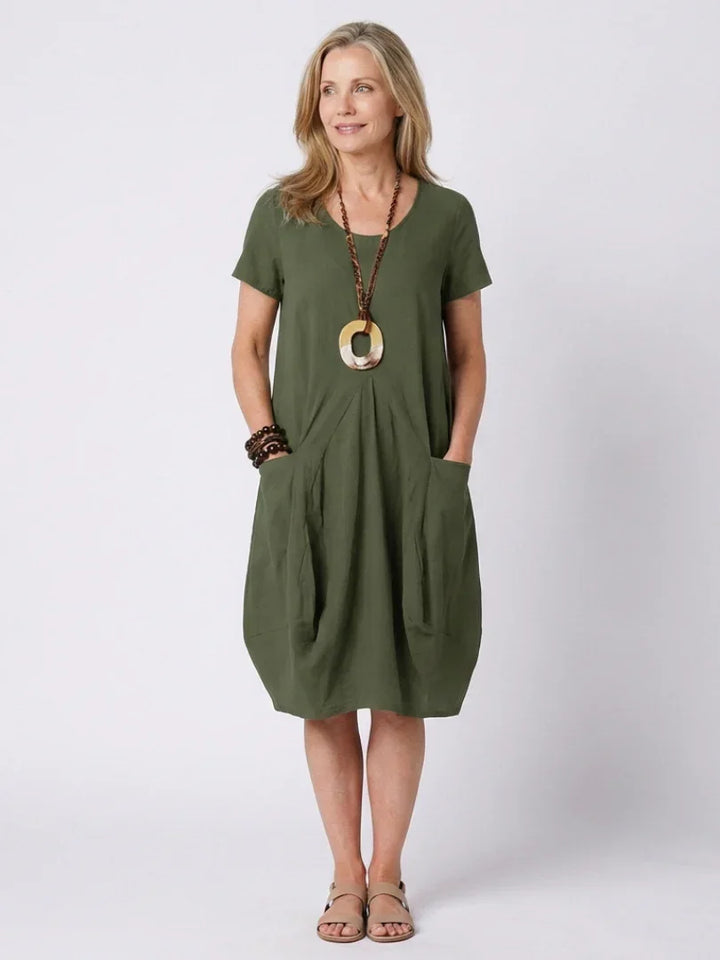 Diane | Short Sleeve Pleated Knee Length Dress