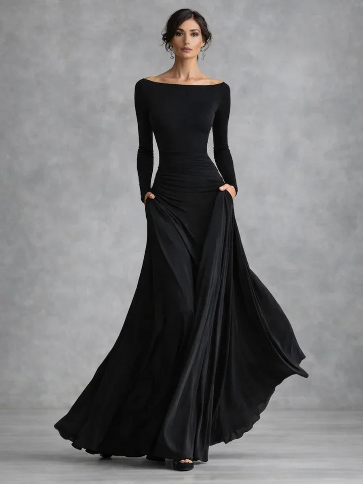 Maris | Draped Long Sleeve Maxi Dress