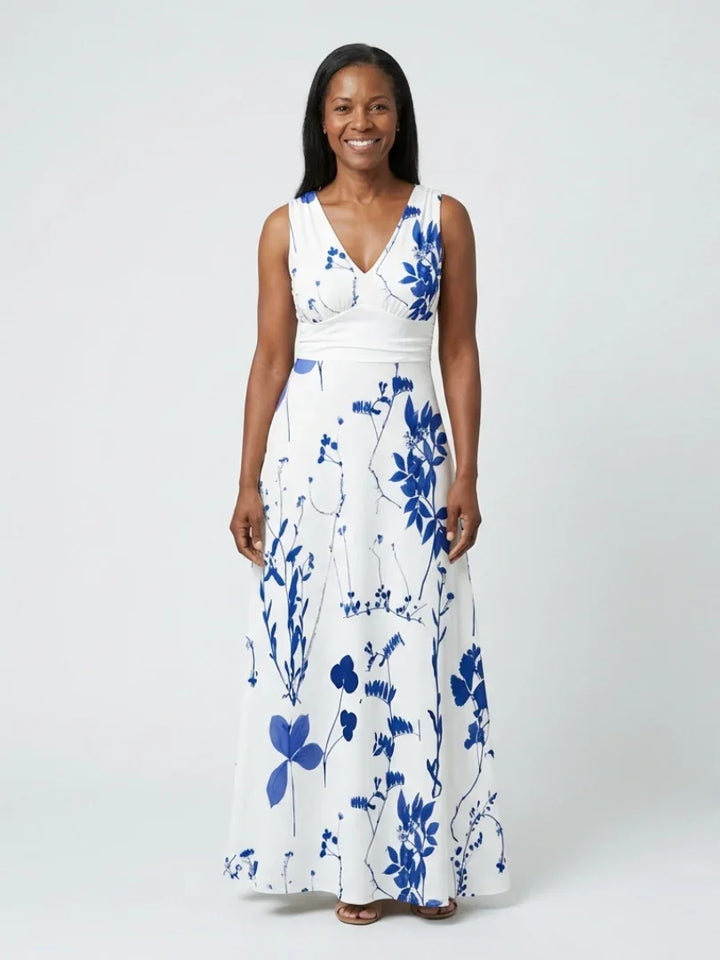 Seraphina | Sleeveless V Neck Floral Maxi Dress