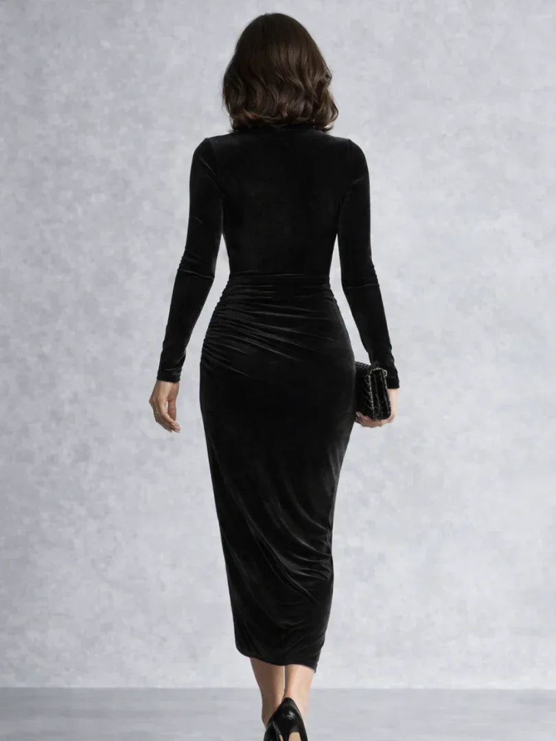 Camille | Ruched Velvet Midi Dress