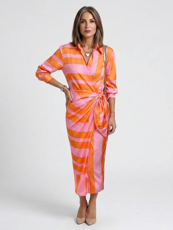 Nadine | Long Sleeve Printed Midi Wrap Dress