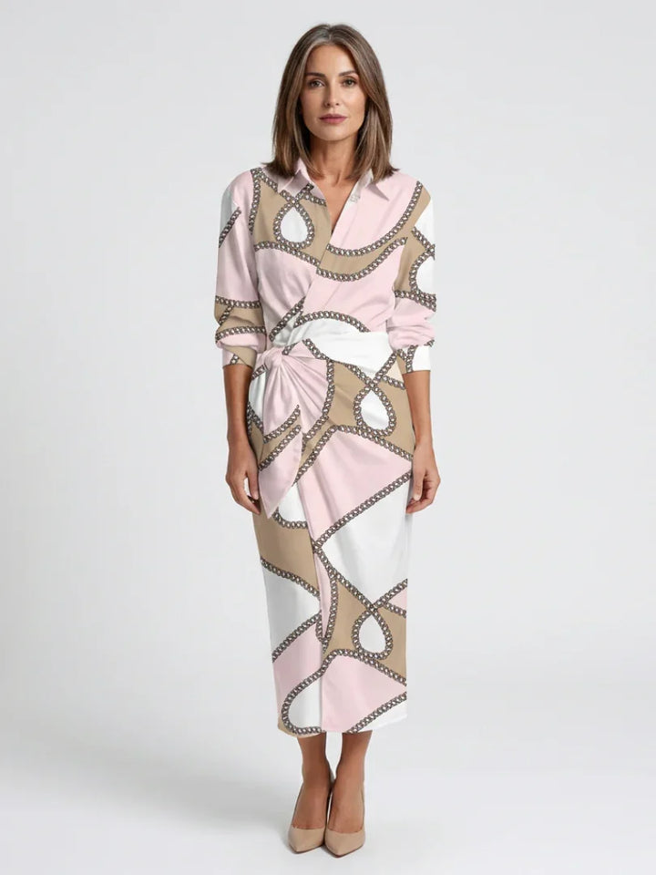 Nadine | Long Sleeve Printed Midi Wrap Dress